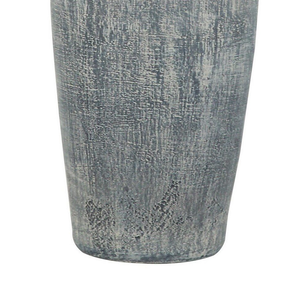 Leni 31 Inch Hydrocal Table Lamp, Drum Shade, Blue Gray Tall Urn Base  By Casagear Home