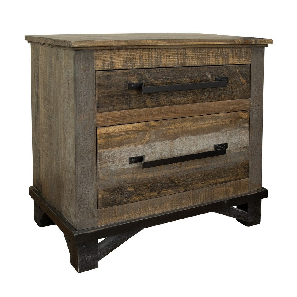 Peya 28 Inch Rustic Nightstand 2 Drawers Distress Gray Brown Pine Wood By Casagear Home BM305668