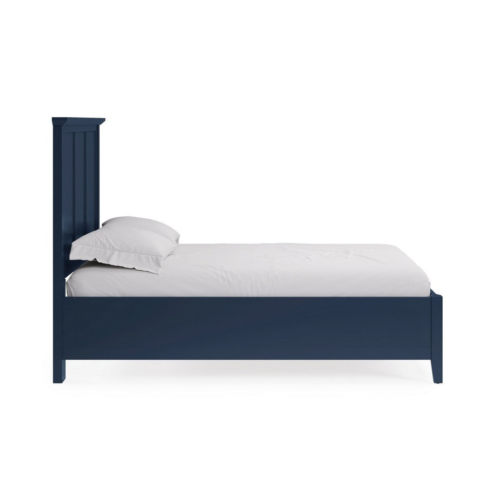 Fritz Queen Size Bed Three Panel Design Beveled Top Solid Wood Blue
