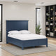 Fritz Queen Size Bed, Three Panel Design, Beveled Top, Solid Wood, Blue