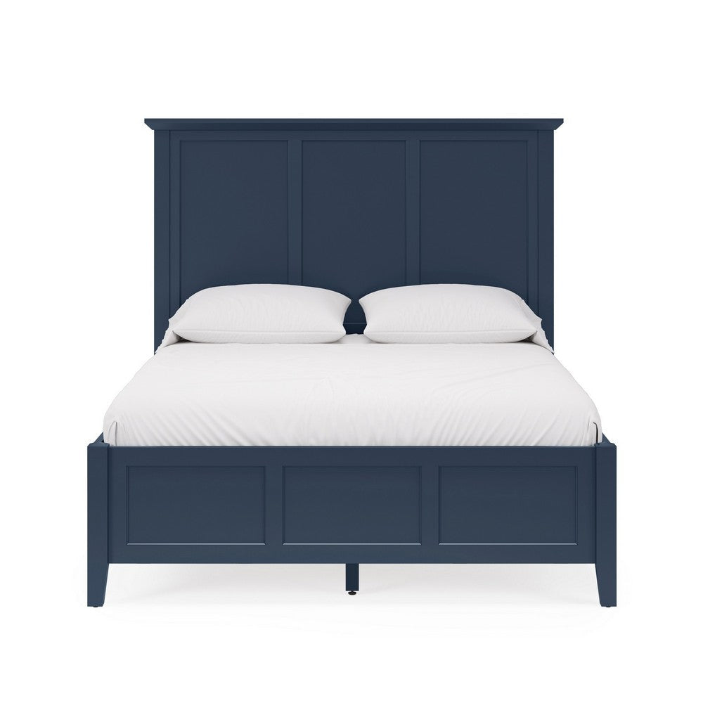 Fritz King Size Bed Three Panel Design Beveled Top Solid Wood Blue BM305986
