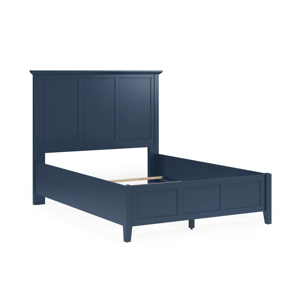 Fritz King Size Bed Three Panel Design Beveled Top Solid Wood Blue BM305986