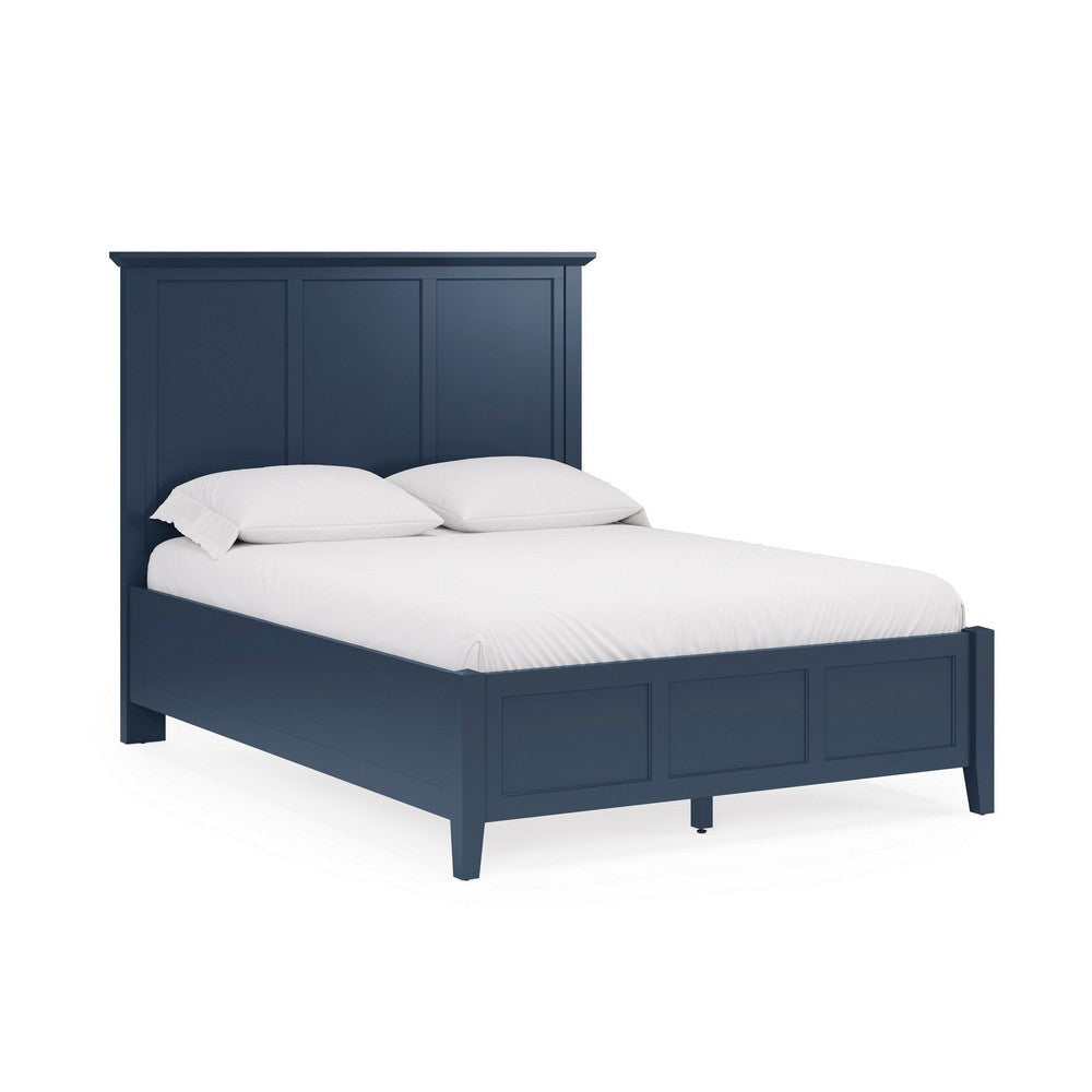 Fritz King Size Bed, Three Panel Design, Beveled Top, Solid Wood, Blue