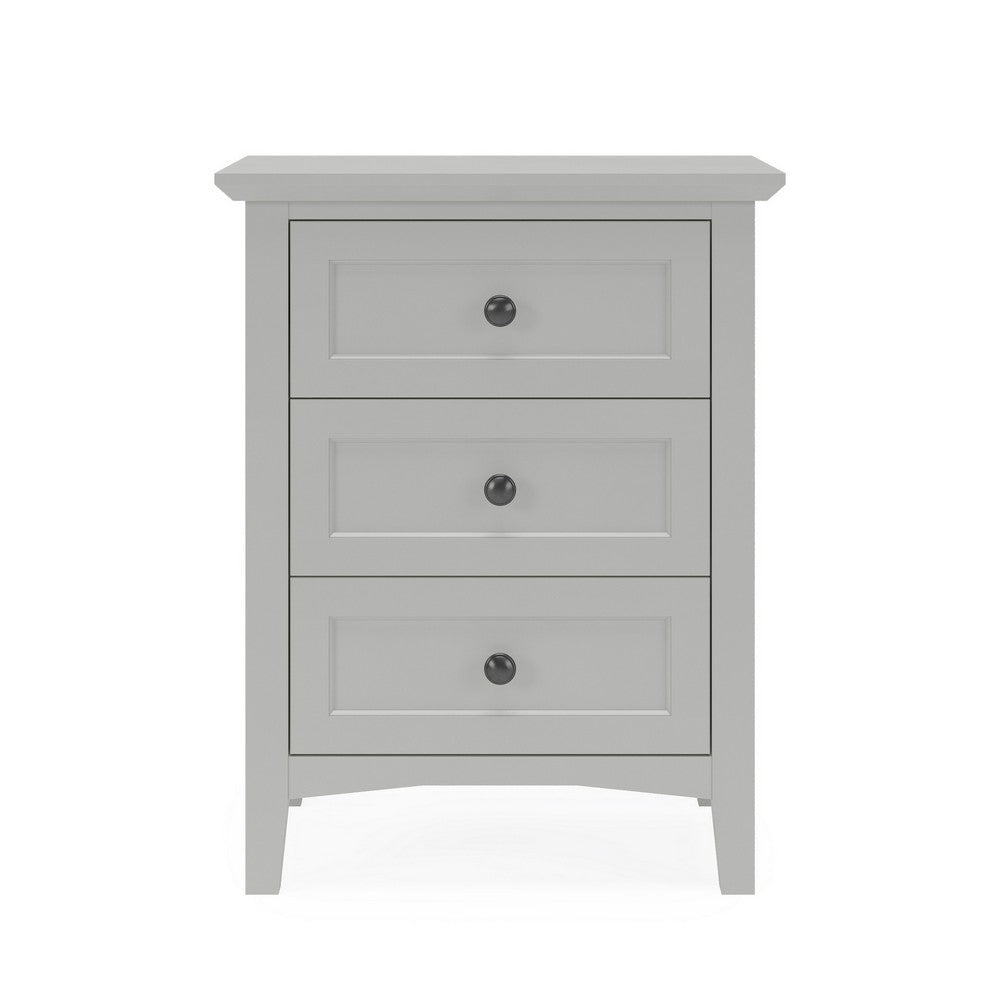 Fritz 30 Inch Bedside Nightstand 3 Drawers Black Round Handles Gray Wood BM305989