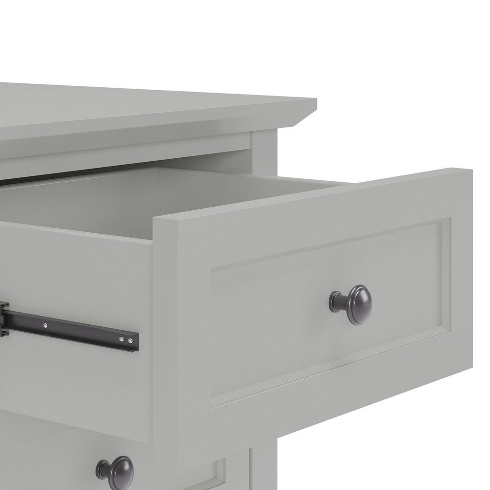 Fritz 30 Inch Bedside Nightstand 3 Drawers Black Round Handles Gray Wood BM305989