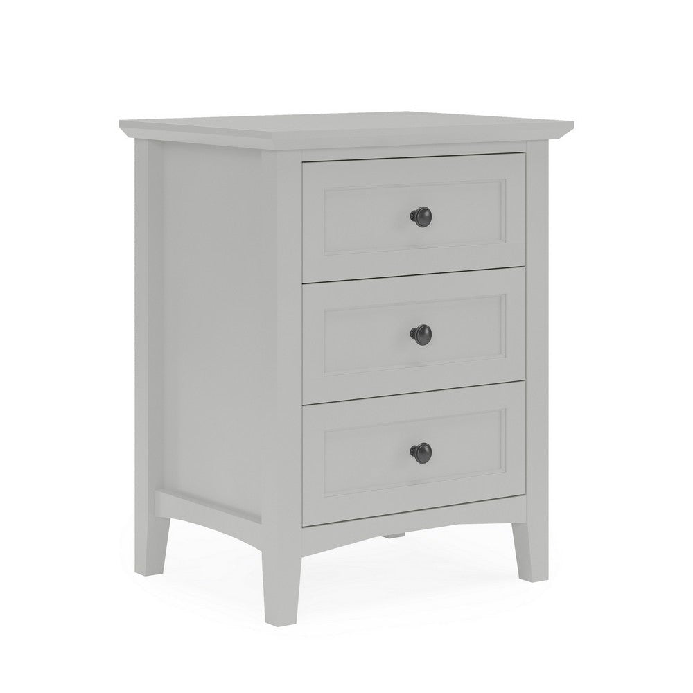 Fritz 30 Inch Bedside Nightstand 3 Drawers Black Round Handles Gray Wood BM305989