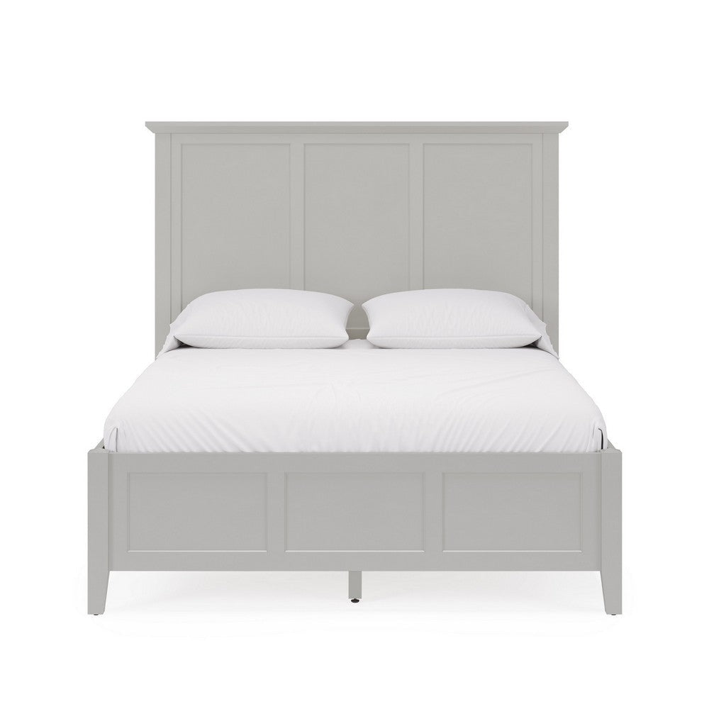 Fritz Queen Size Bed Three Panel Design Beveled Top Gray Solid Wood