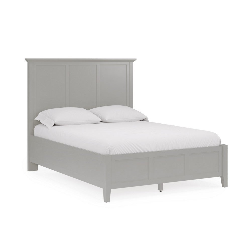 Fritz Queen Size Bed, Three Panel Design, Beveled Top, Gray Solid Wood