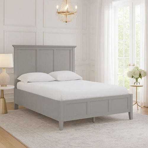 Fritz California King Bed, Three Panel Design, Beveled Top, Gray Solid Wood