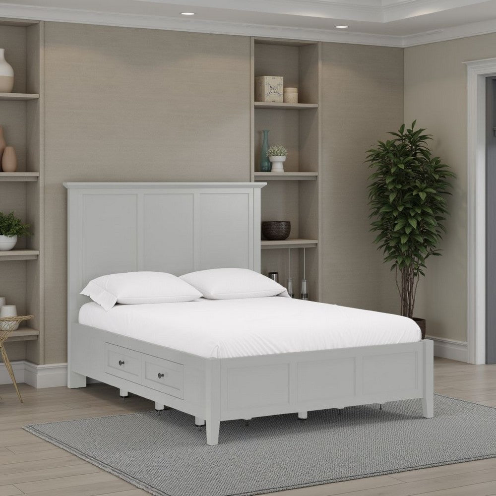 Fritz Queen Size Storage Bed, Three Panel, Beveled Top, Light Gray Wood