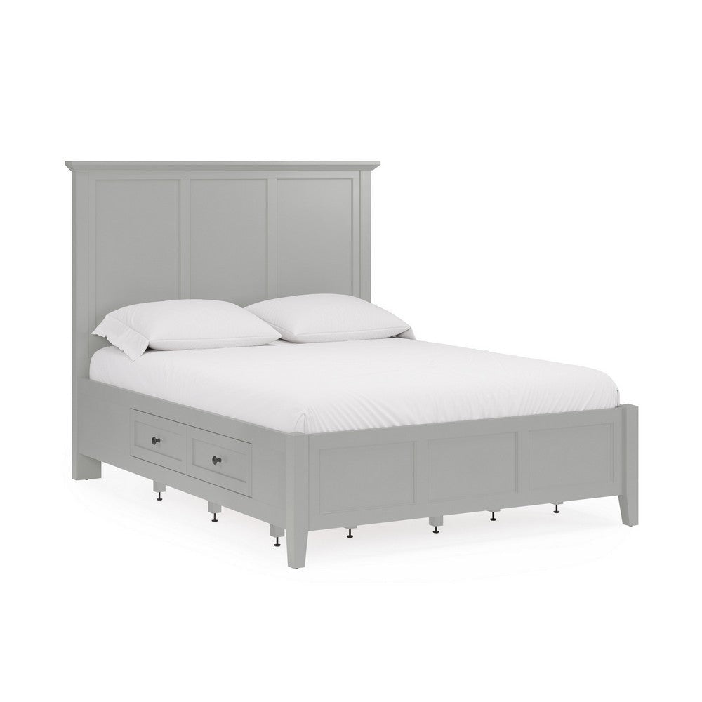 Fritz Queen Size Storage Bed, Three Panel, Beveled Top, Light Gray Wood