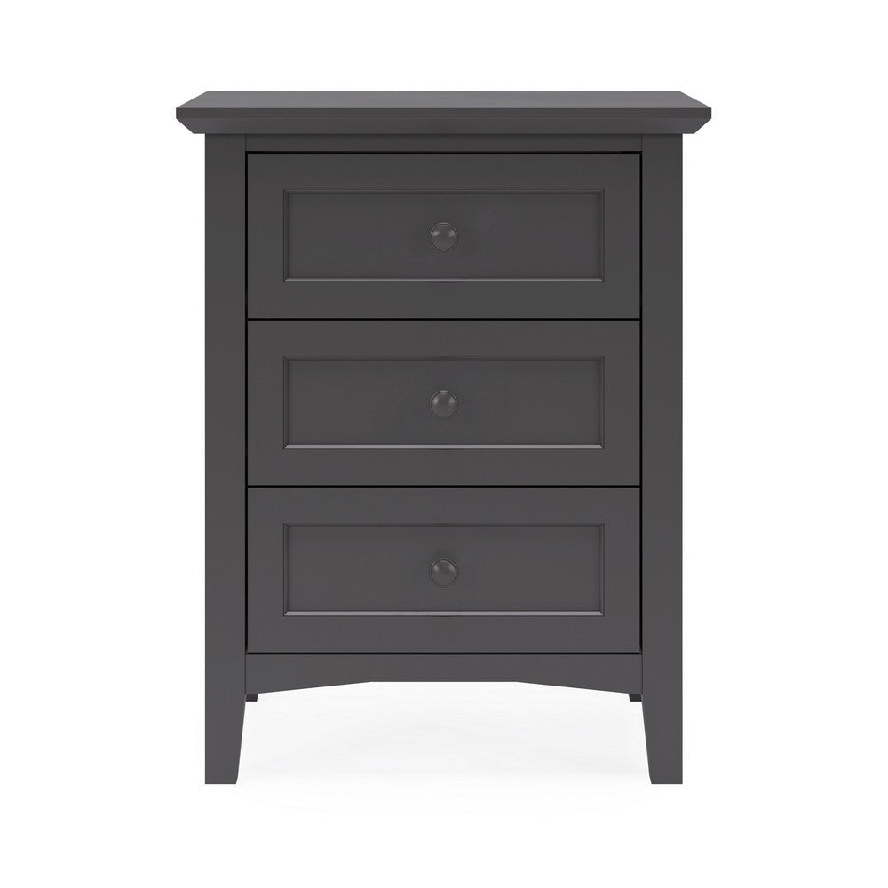 Fritz 30 Inch Bedside Nightstand 3 Drawer Round Handles Black Solid Wood BM305996