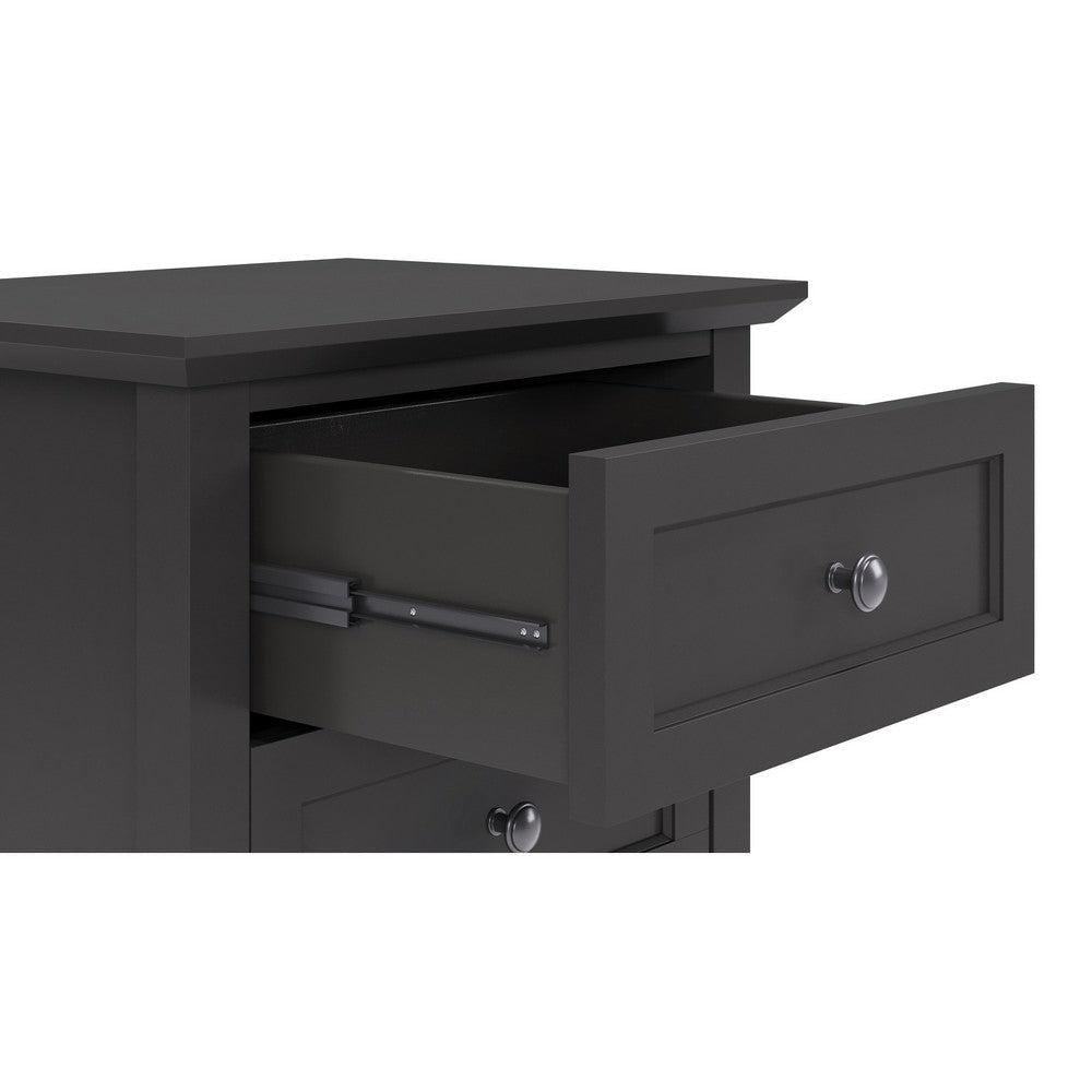 Fritz 30 Inch Bedside Nightstand 3 Drawer Round Handles Black Solid Wood BM305996