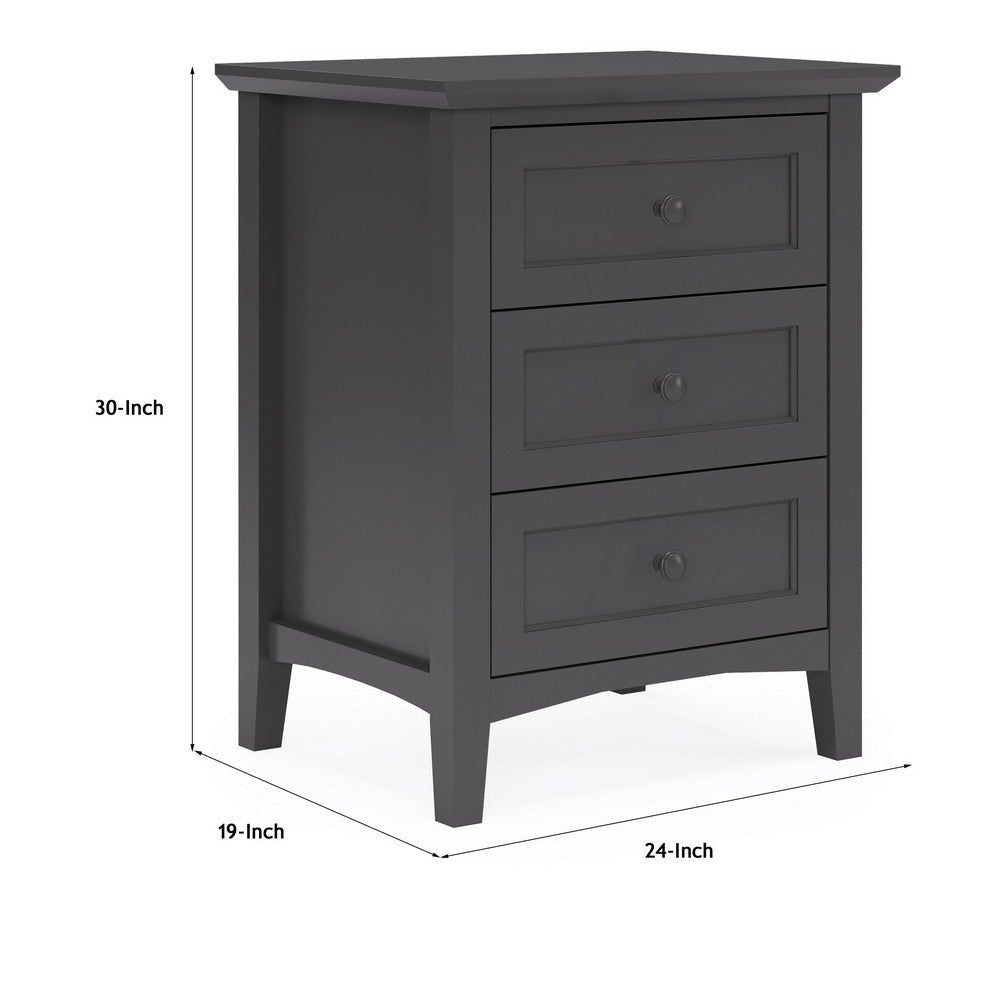 Fritz 30 Inch Bedside Nightstand 3 Drawer Round Handles Black Solid Wood BM305996
