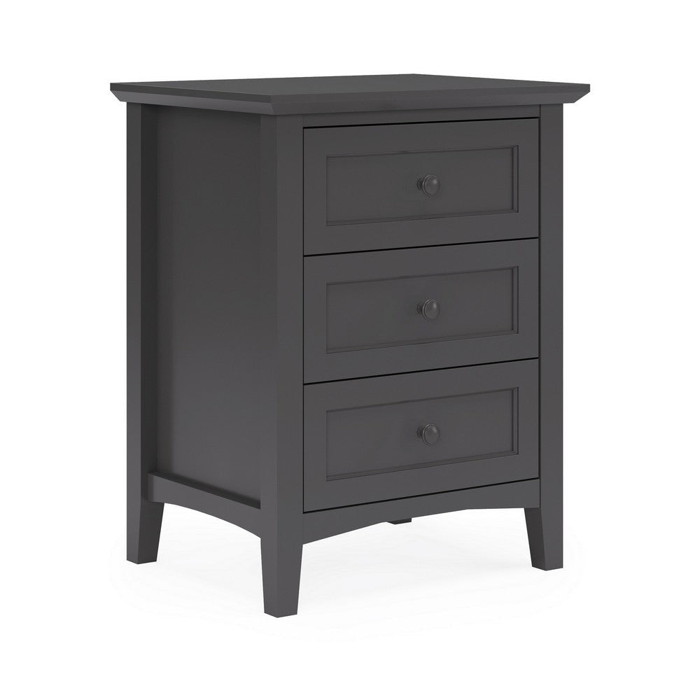 Fritz 30 Inch Bedside Nightstand 3 Drawer Round Handles Black Solid Wood BM305996