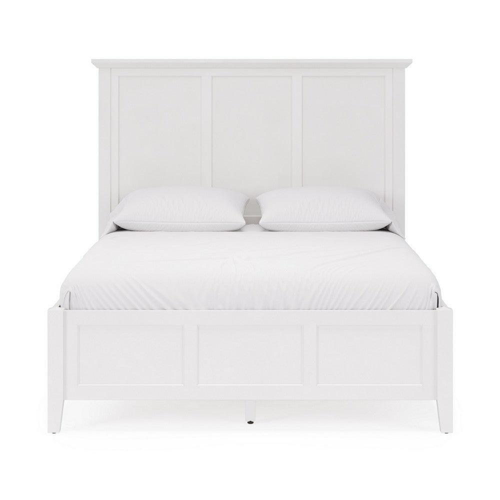 Fritz Queen Size Bed Three Panel Design Beveled Top Brilliant White Wood