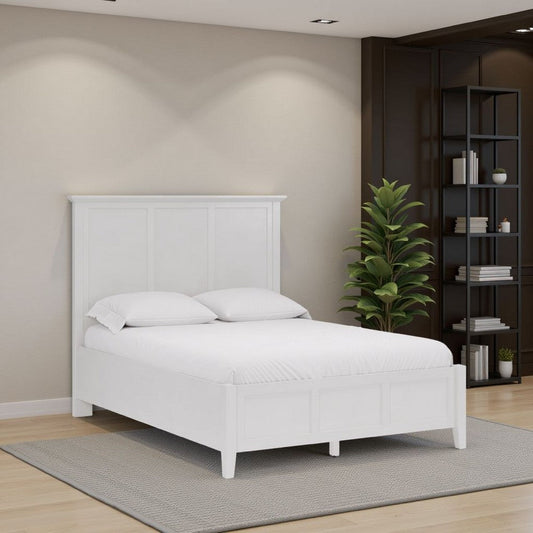Fritz Queen Size Bed, Three Panel Design, Beveled Top, Brilliant White Wood