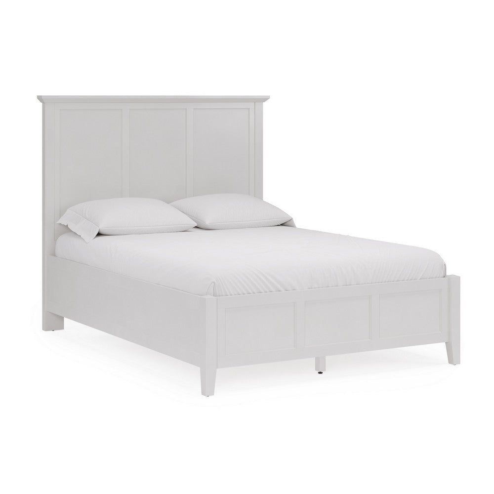 Fritz King Size Bed, Three Panel Design, Beveled Top, Brilliant White Wood