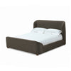 Keni Queen Size Platform Bed, Soft Brown Boucle Upholstery, Curved Design