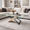 Aeon 72 Inch Dining Table, Glass Top, Wood, Metal Base, Brown, Black