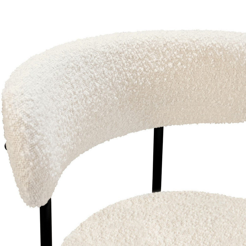 Aeon 22 Inch Set of 2 Dining Chairs Black Metal Frame Off White Boucle By Casagear Home BM306015