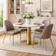 20 Inch Set of 2 Dining Chairs, Brass Tubular Frame, Taupe Faux Leather
