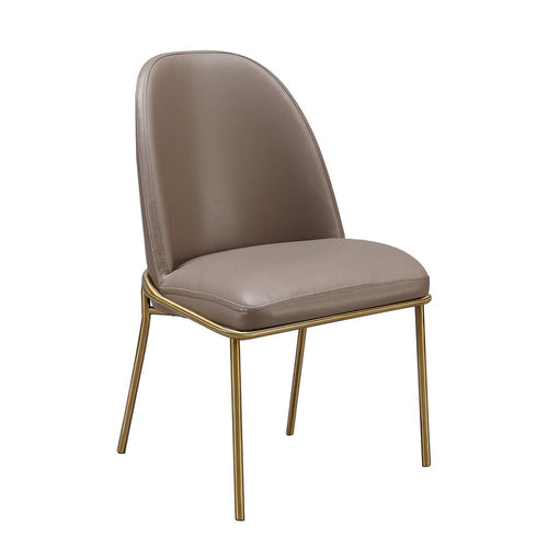 20 Inch Set of 2 Dining Chairs, Brass Tubular Frame, Taupe Faux Leather