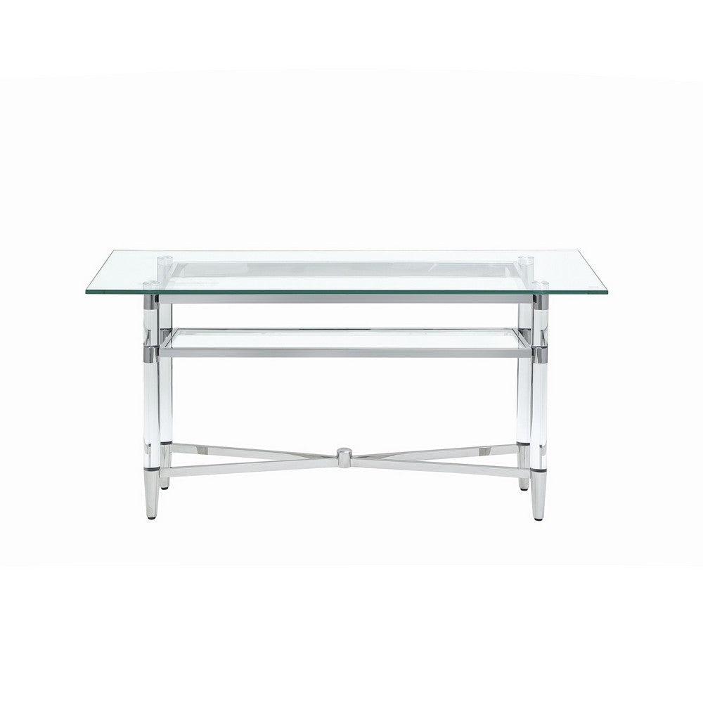 Mase 60 Inch Dining Server Sideboard Table Glass Top Stainless Steel Frame BM306024