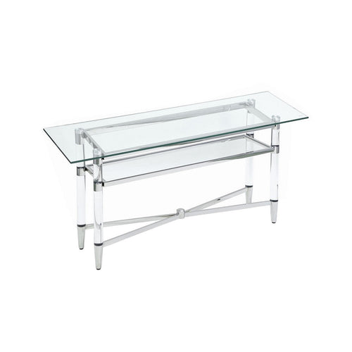Mase 60 Inch Dining Server Sideboard Table, Glass Top Stainless Steel Frame