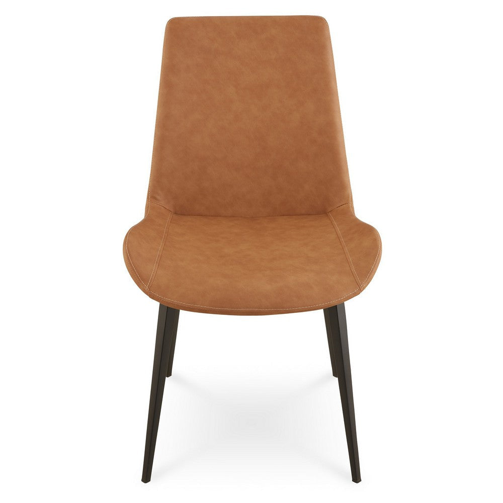 21 Inch Set of 2 Dining Chairs Brown Faux Leather Angled Black Steel Legs BM306025
