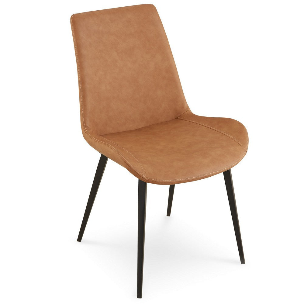 21 Inch Set of 2 Dining Chairs Brown Faux Leather Angled Black Steel Legs BM306025