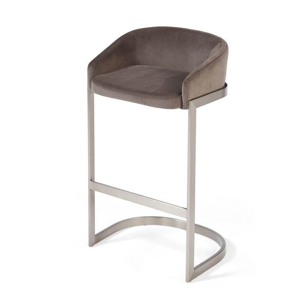 Xone 29 inch Set of 2 Modern Barstools Curved Fabric Metal Base Brown BM306027