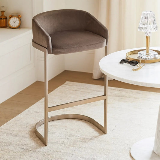 Xone 29 inch Set of 2 Modern Barstools, Curved Fabric, Metal Base, Brown