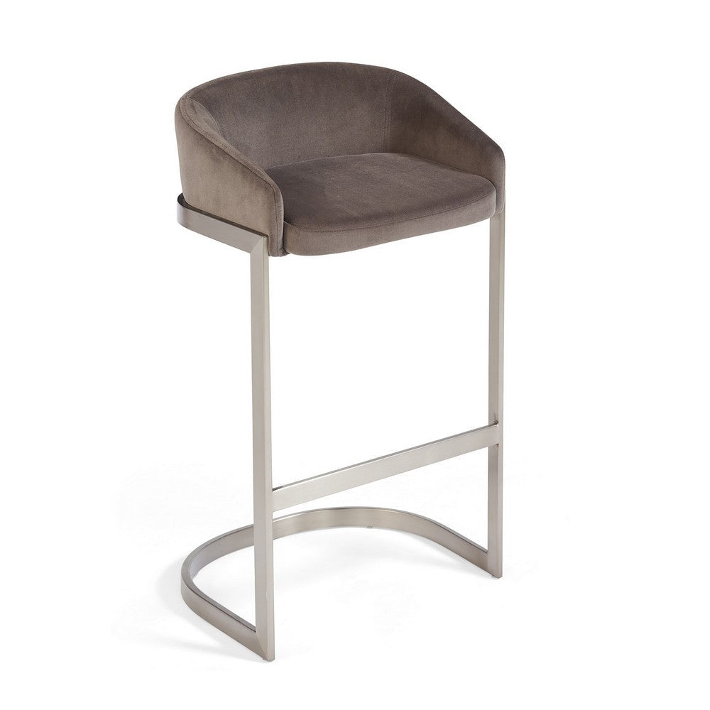 Xone 29 inch Set of 2 Modern Barstools, Curved Fabric, Metal Base, Brown