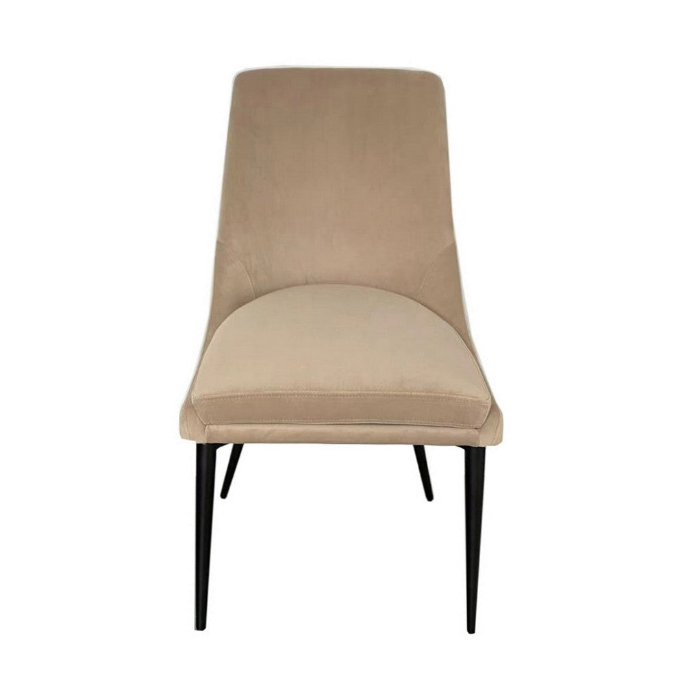 Wils 20 Inch Set of 2 Dining Chairs, Beige Velvet, Black Tapered Metal Legs