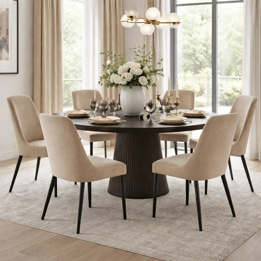 Wils 20 Inch Set of 2 Dining Chairs, Beige Velvet, Black Tapered Metal Legs