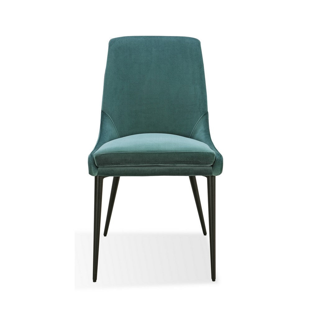 Wils 20 Inch Set of 2 Dining Chairs Green Velvet Black Tapered Metal Legs