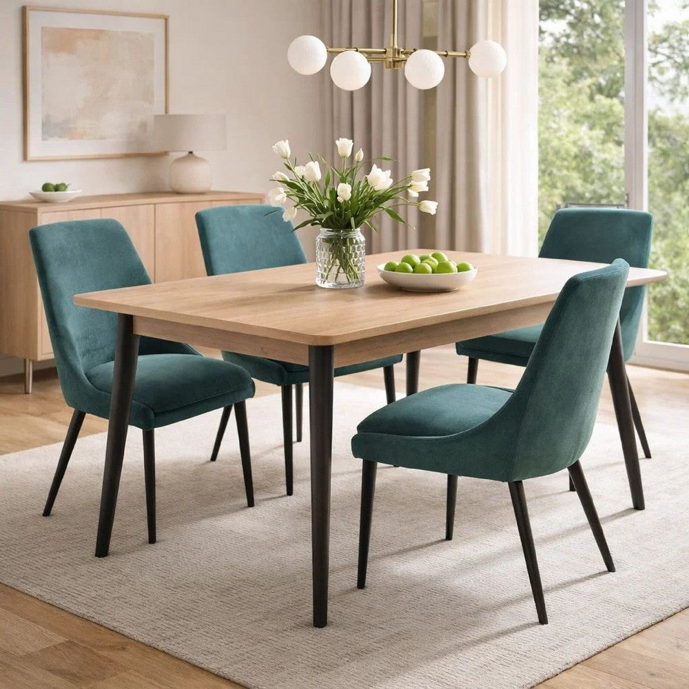 Wils 20 Inch Set of 2 Dining Chairs, Green Velvet, Black Tapered Metal Legs