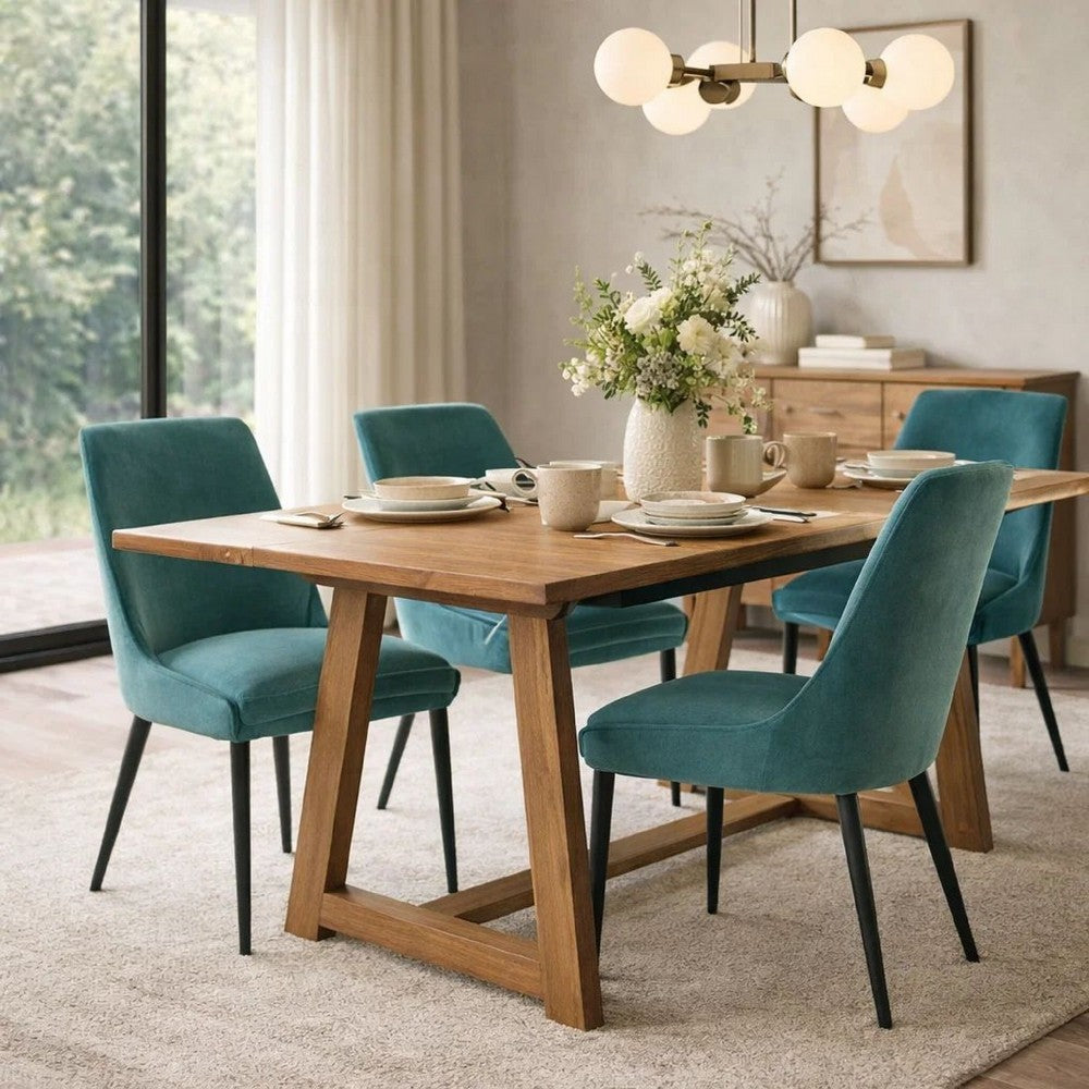 Wils 20 Inch Set of 2 Dining Chairs, Green Velvet, Black Tapered Metal Legs