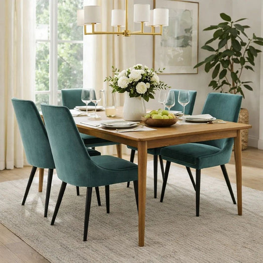 Wils 20 Inch Set of 2 Dining Chairs, Green Velvet, Black Tapered Metal Legs