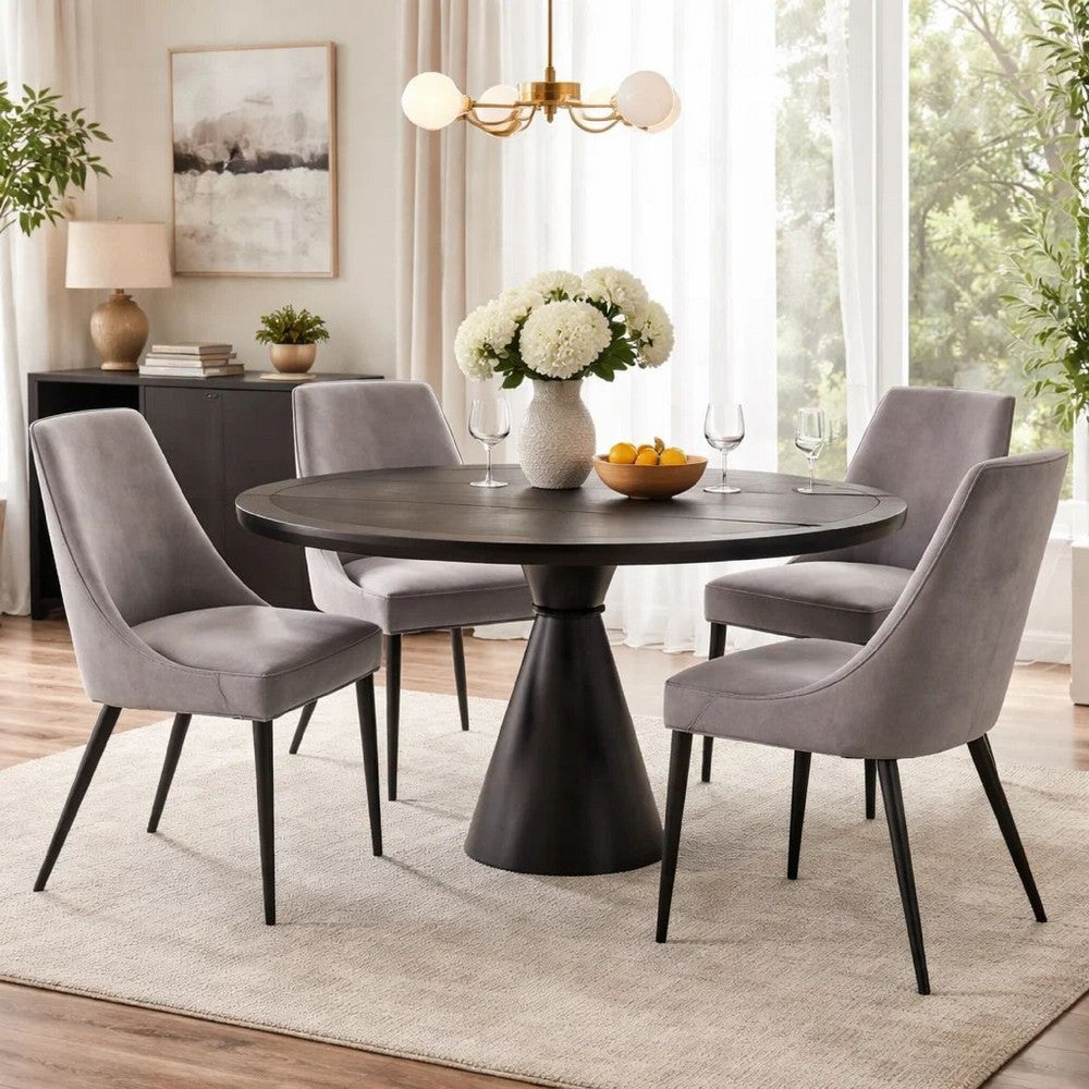 Wils 20 Inch Set of 2 Dining Chairs, Gray Velvet, Black Tapered Metal Legs