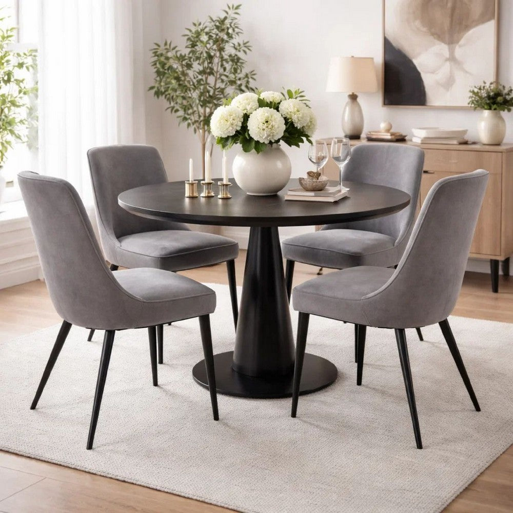 Wils 20 Inch Set of 2 Dining Chairs, Gray Velvet, Black Tapered Metal Legs