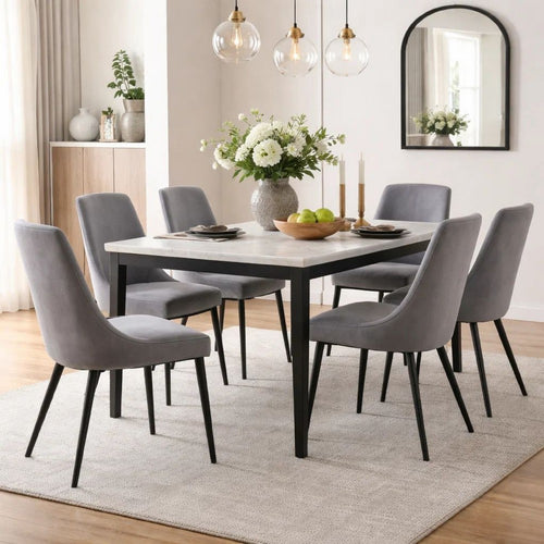 Wils 20 Inch Set of 2 Dining Chairs, Gray Velvet, Black Tapered Metal Legs