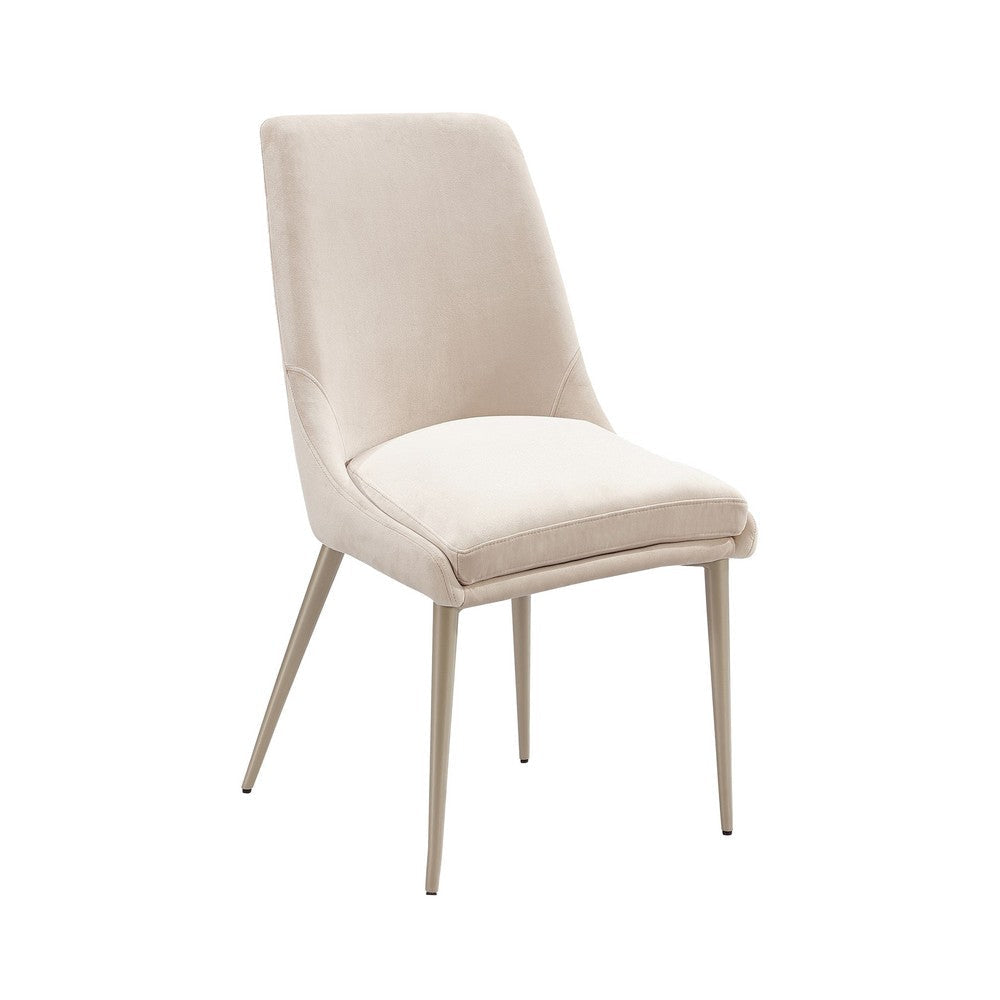 Wils 20 Inch Set of 2 Dining Chairs, Cream Velvet, Gold Tapered Metal Legs