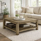 Cyon 42 Inch Square Coffee Table, Washed Gray and Brown Wood, Open Shelf