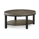 Cyon 40 Inch Round Coffee Table Black Metal Frame Gray Wood Open Shelf BM306037