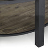 Cyon 40 Inch Round Coffee Table Black Metal Frame Gray Wood Open Shelf BM306037