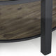 Cyon 40 Inch Round Coffee Table Black Metal Frame Gray Wood Open Shelf BM306037