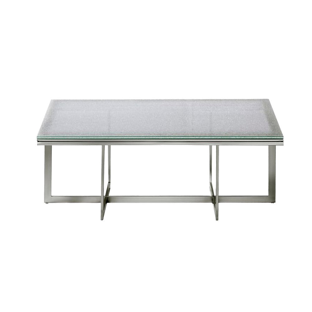 Ezin 48 Inch Rectangular Coffee Table Crackled Glass Top Metal Frame BM306042