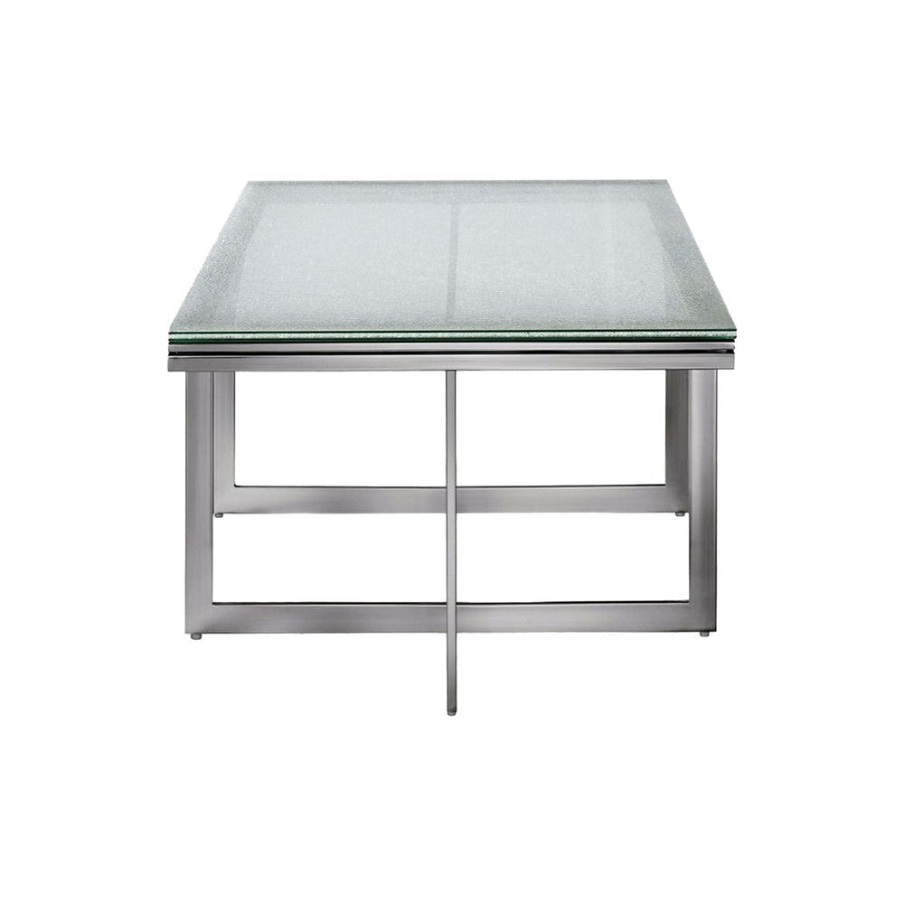 Ezin 48 Inch Rectangular Coffee Table Crackled Glass Top Metal Frame BM306042